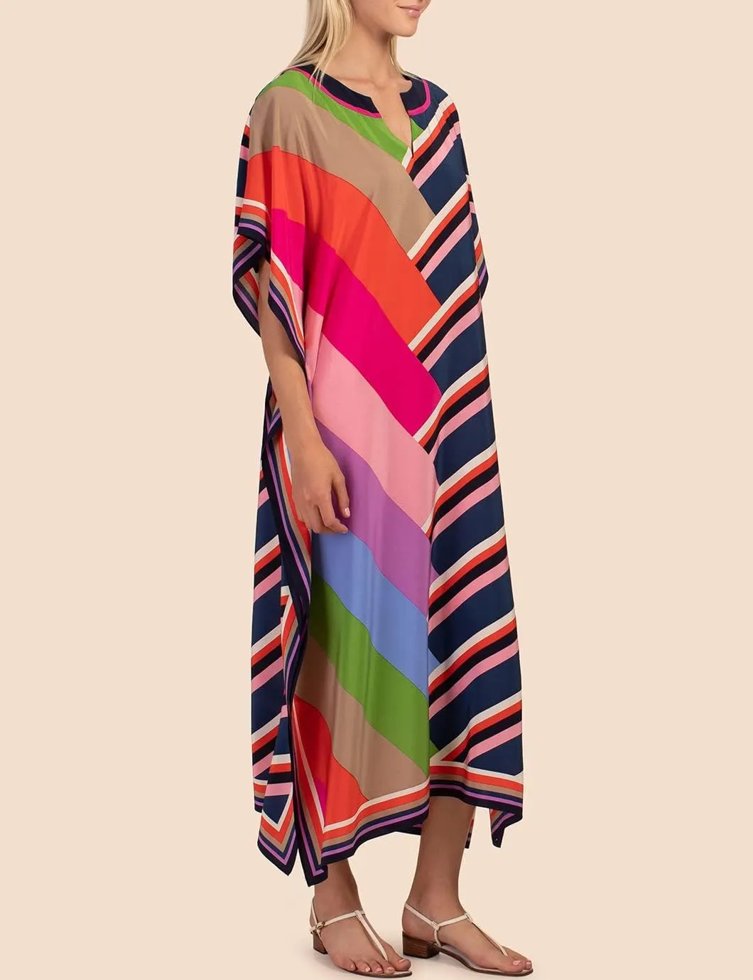 Eddoyee Women Long Print Swimwear Cover Up Sexy V Neck Side Split Beach Caftans Lounge Dresses