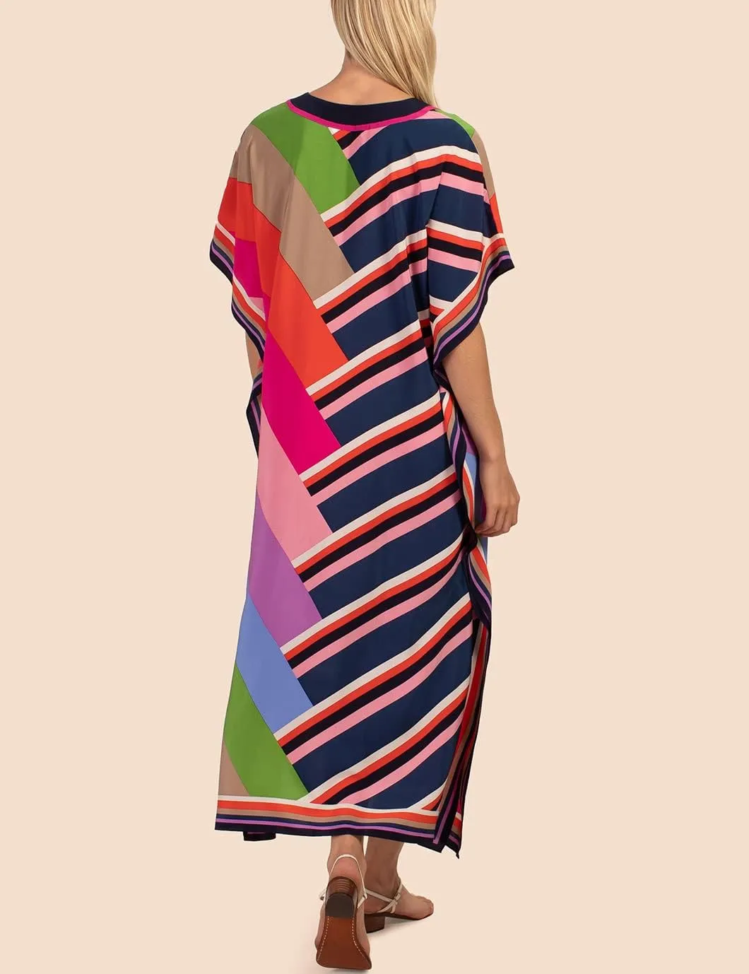 Eddoyee Women Long Print Swimwear Cover Up Sexy V Neck Side Split Beach Caftans Lounge Dresses