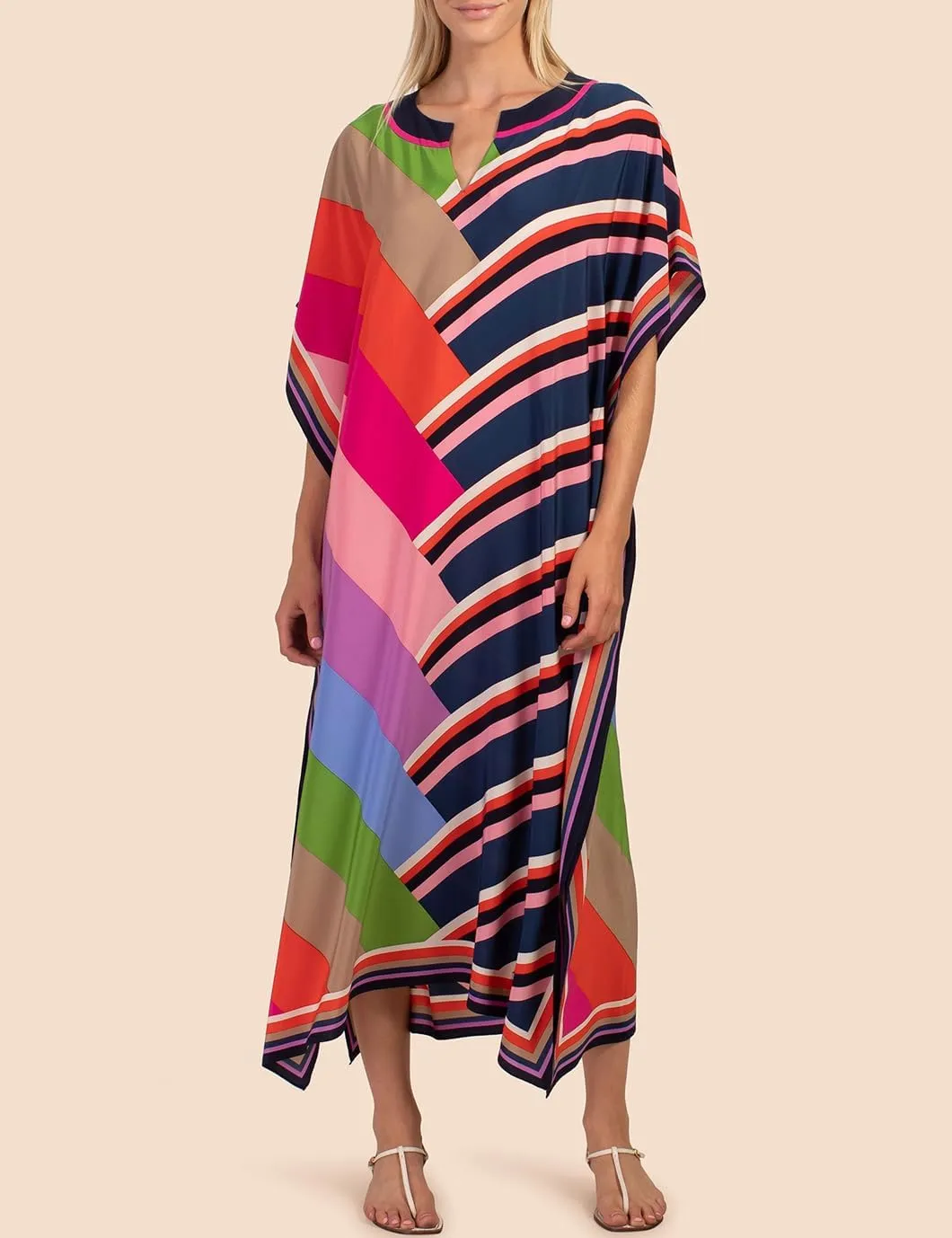 Eddoyee Women Long Print Swimwear Cover Up Sexy V Neck Side Split Beach Caftans Lounge Dresses