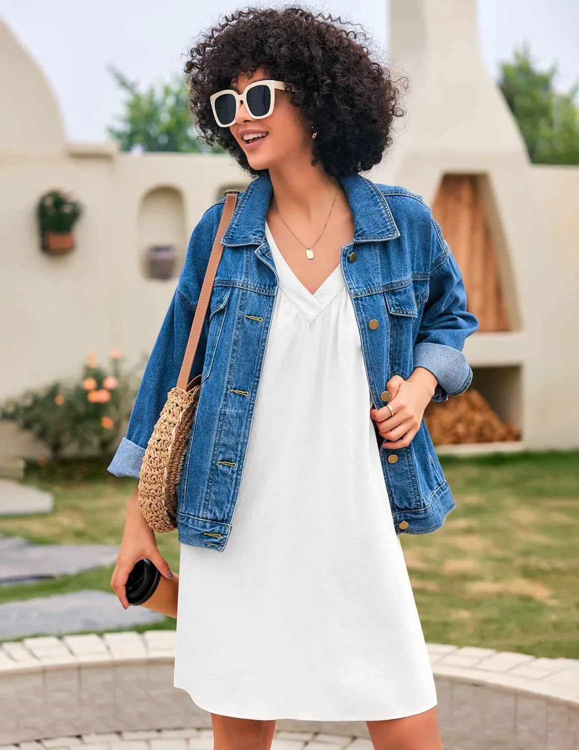 Ekouaer Nightgown for Women Sleeveless Sleepwear Lightweight Racerback Sleep Shirt Pleated V Neck Night Dress Short Chemise