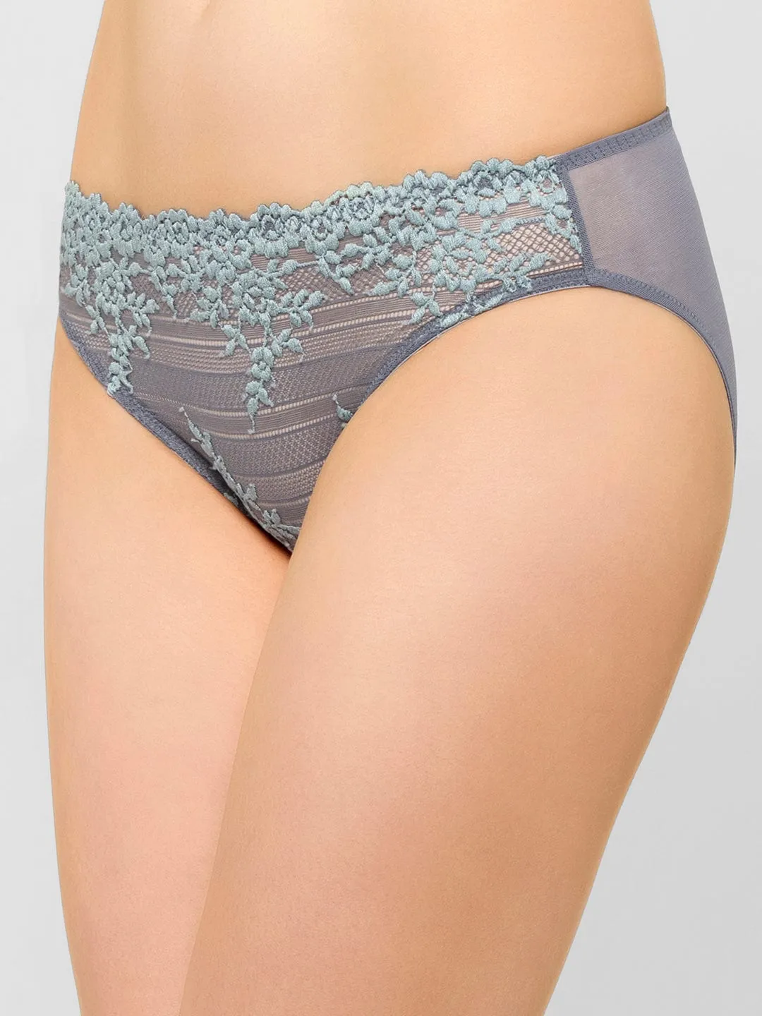 Embrace Lace Low Waist Medium Coverage Bridal Wear Lace Bikini Panty - Dark Grey