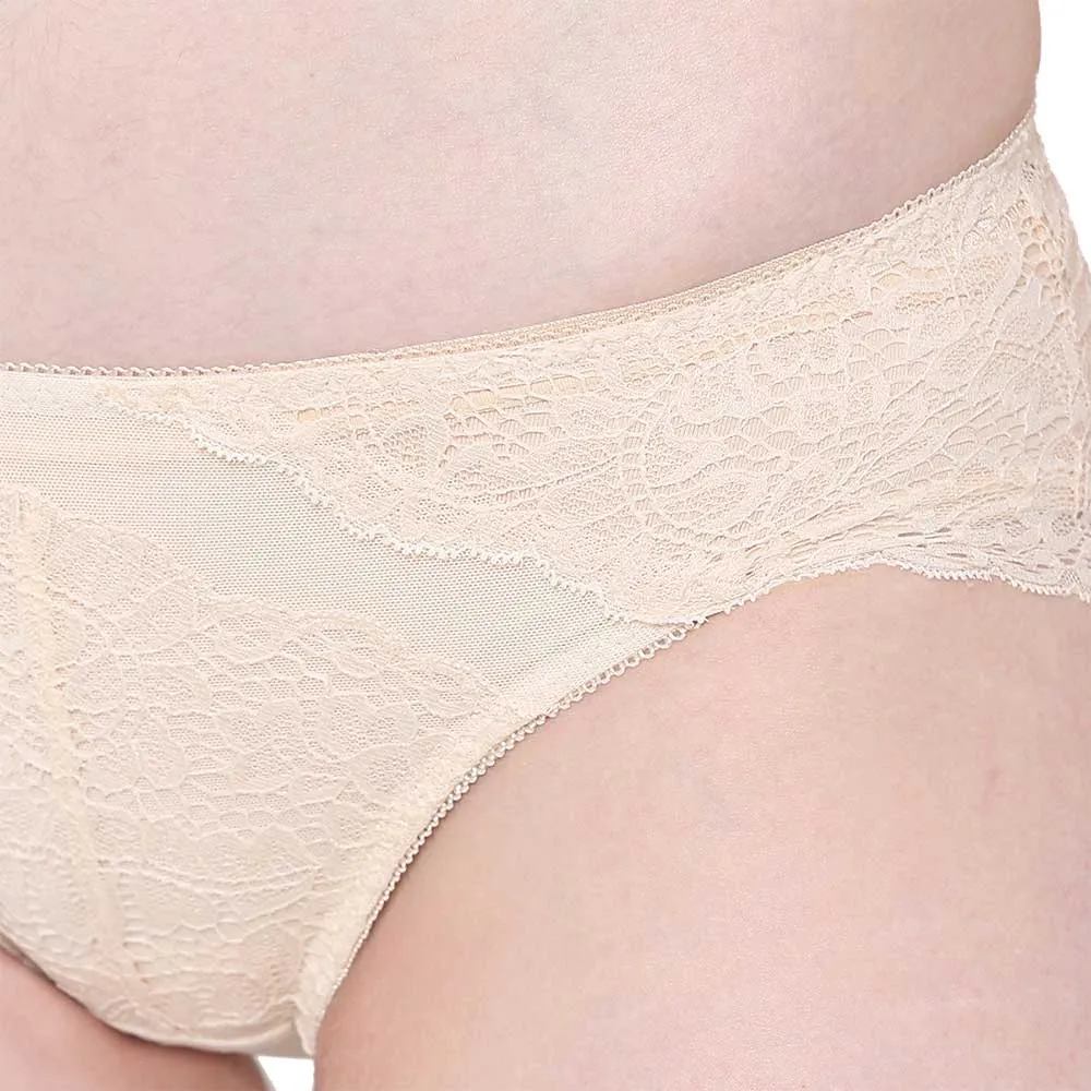 Emma Lace Low Waist Medium Coverage Bridal Wear Lace Bikini Panty - Beige