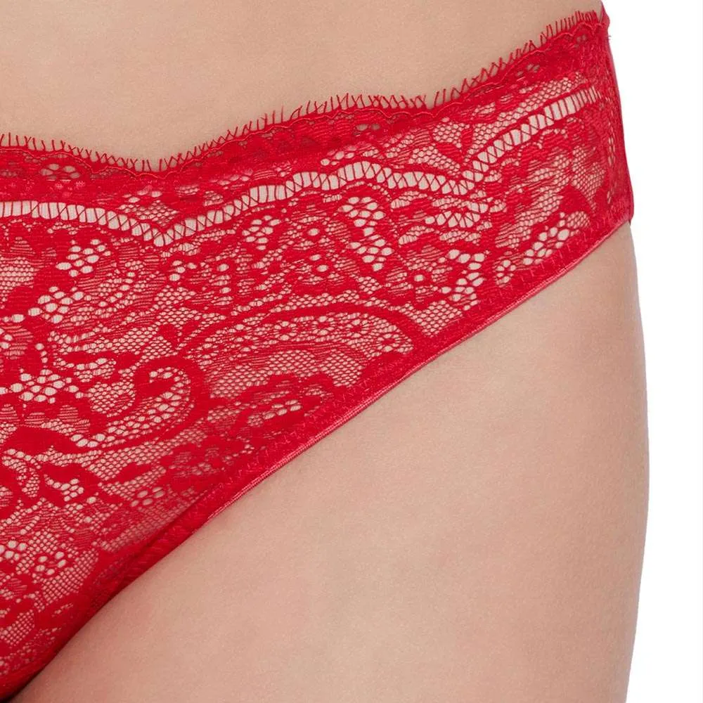Essential Lace Low Waist Low Coverage Bridal Wear Lace Bikini Panty - Red