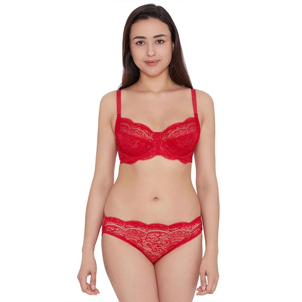Essential Lace Low Waist Low Coverage Bridal Wear Lace Bikini Panty - Red