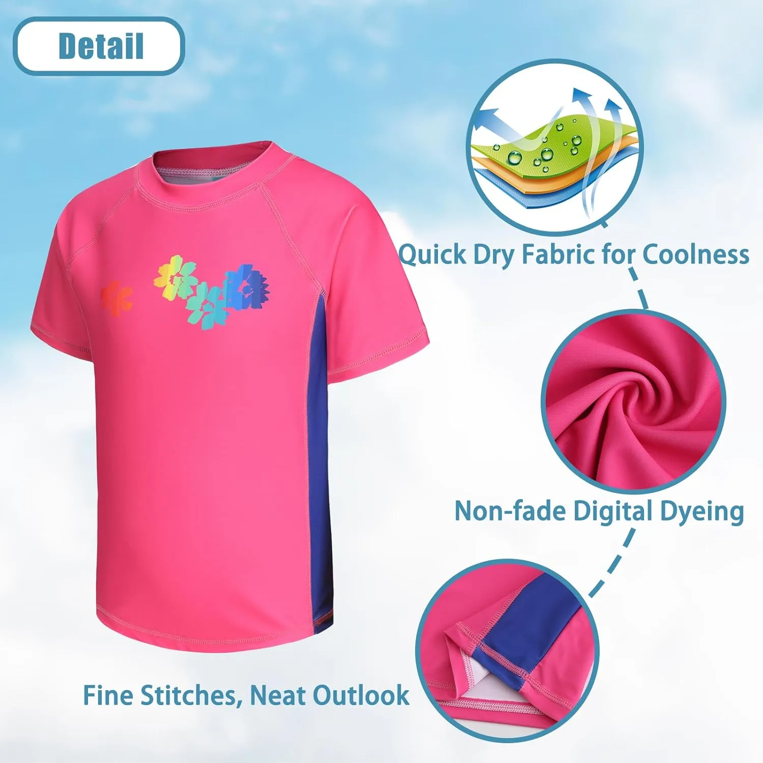 Girls Short Sleeve Swim Shirt for Kids Girls Rash Guard Swimsuits with UPF 50  Sun Protection Swim Top 3-16 Years