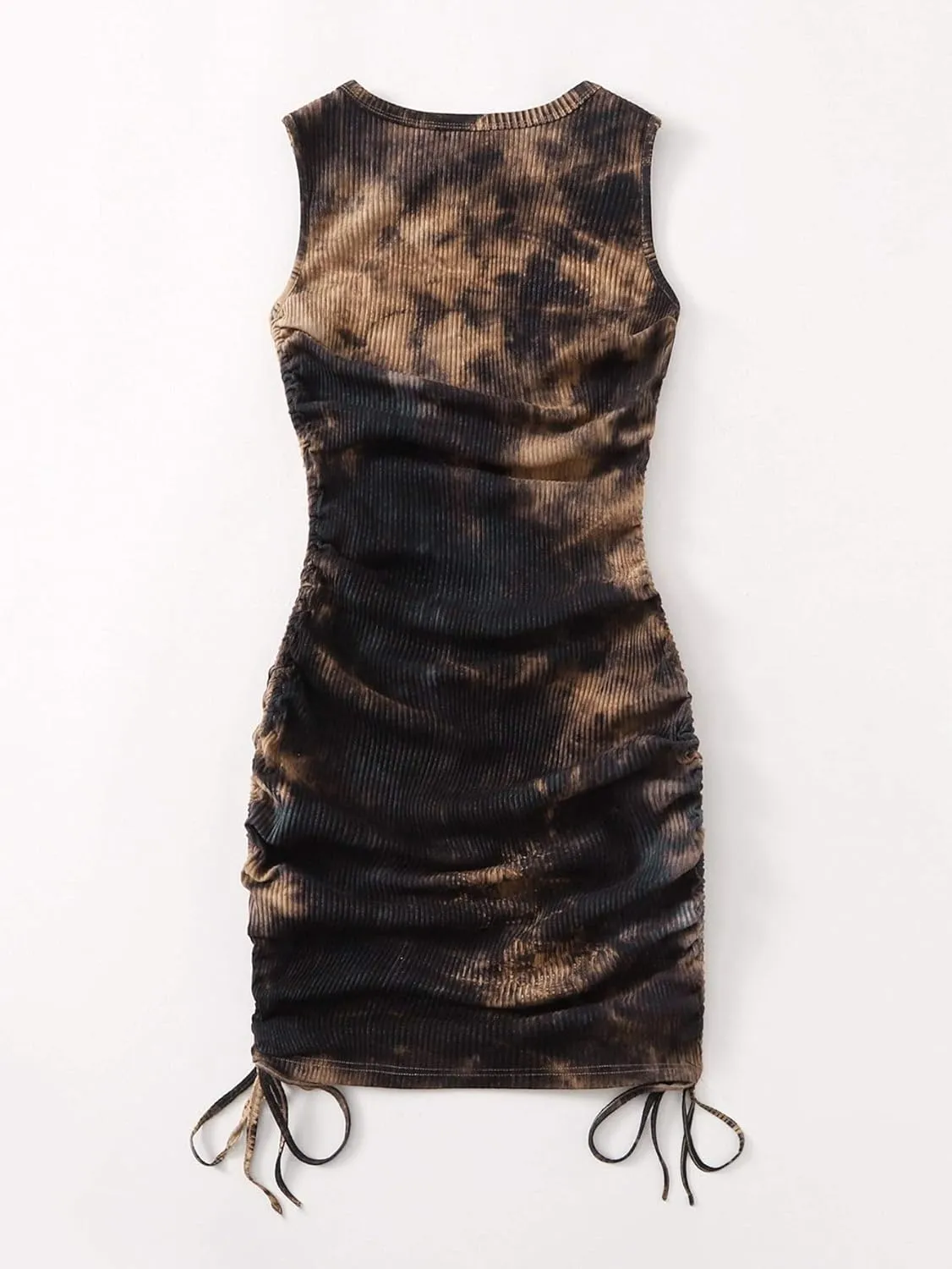 GORGLITTER Summer Dresses for Women 2024 Ruched Bodycon Dress Tie Dye Mini Dress Ribbed Knit Sleeveless Short Dresses
