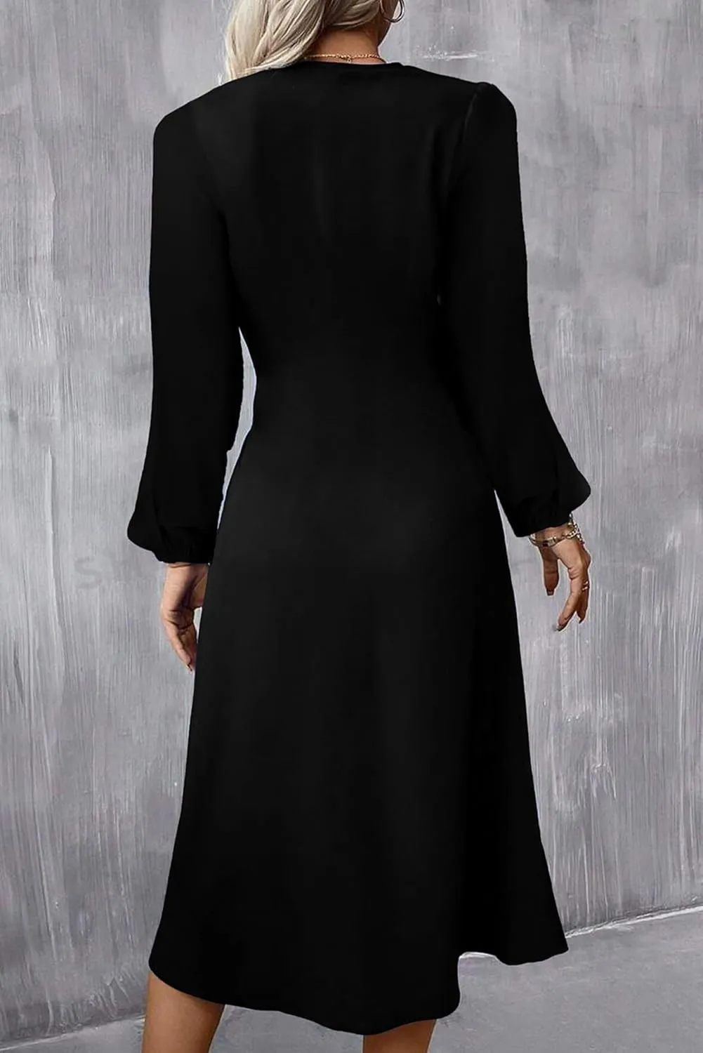 Happy Sailed Women's Long Sleeve Ruched Waist Flowy A Line High Low Midi Cocktail Party Dress