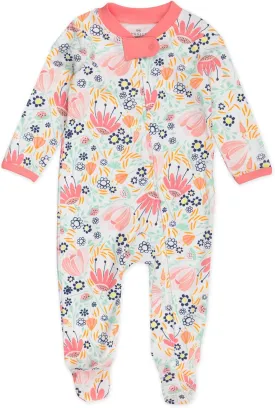 HonestBaby 1-Pack Sleep & Play Footed One-Piece Pajama Sleeper 100% Organic Cotton, Baby Girls, Flower Power, 3-6 Months