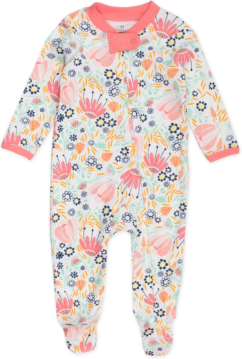 HonestBaby 1-Pack Sleep & Play Footed One-Piece Pajama Sleeper 100% Organic Cotton, Baby Girls, Flower Power, 3-6 Months