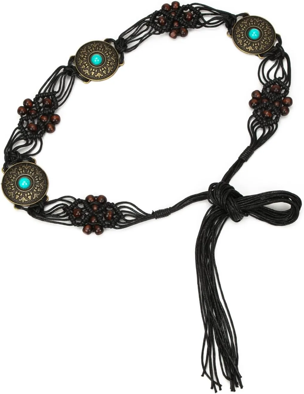 ILuvatar Women's tassel knotted belt hand woven belt Women's Bohemian Style Rope Braid Waist belt