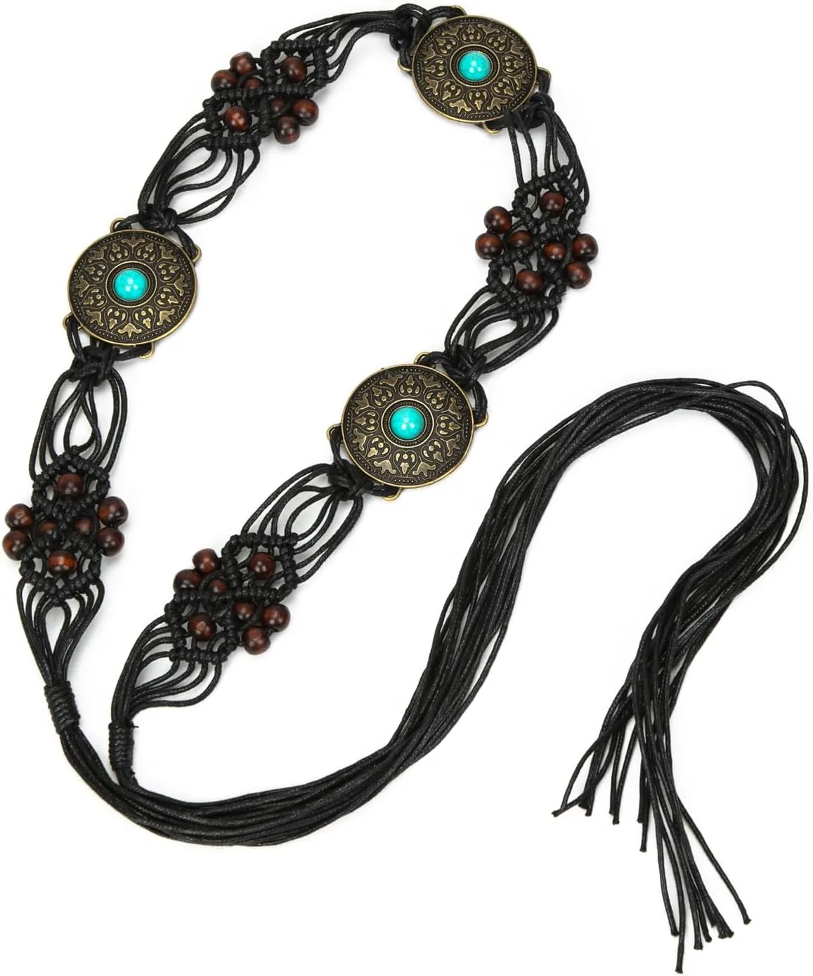 ILuvatar Women's tassel knotted belt hand woven belt Women's Bohemian Style Rope Braid Waist belt