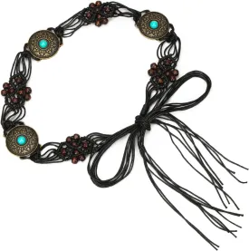 ILuvatar Women's tassel knotted belt hand woven belt Women's Bohemian Style Rope Braid Waist belt