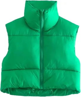 KEOMUD Women's Winter Crop Vest Lightweight Sleeveless Warm Outerwear Puffer Vest Padded Gilet