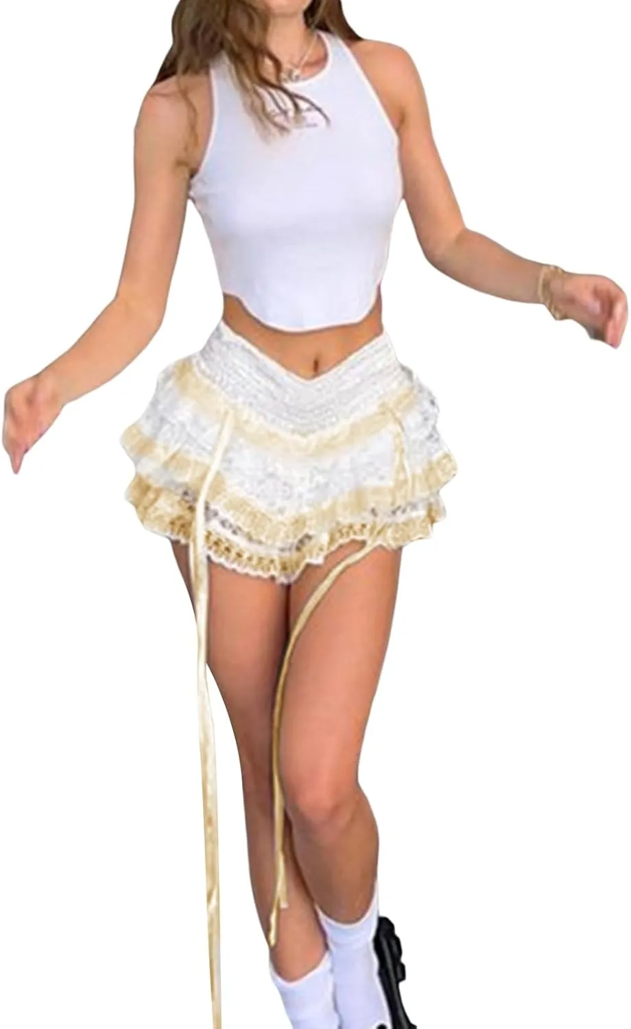 KMBANGI Low Waist Mini Skirt for Women Gothic Pleated Skirts Cute Aesthetic Retro Y2k Short Denim Skirt Harajuku Grunge