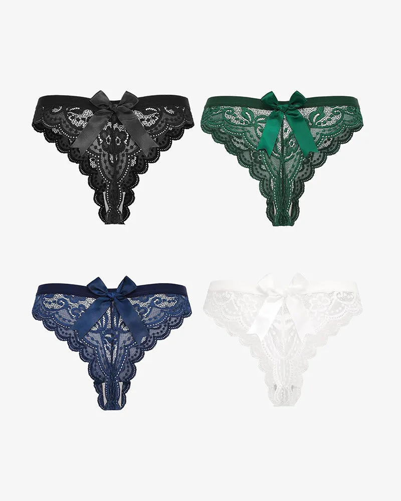 Lace Bow Panties T Back Low Waist Thong