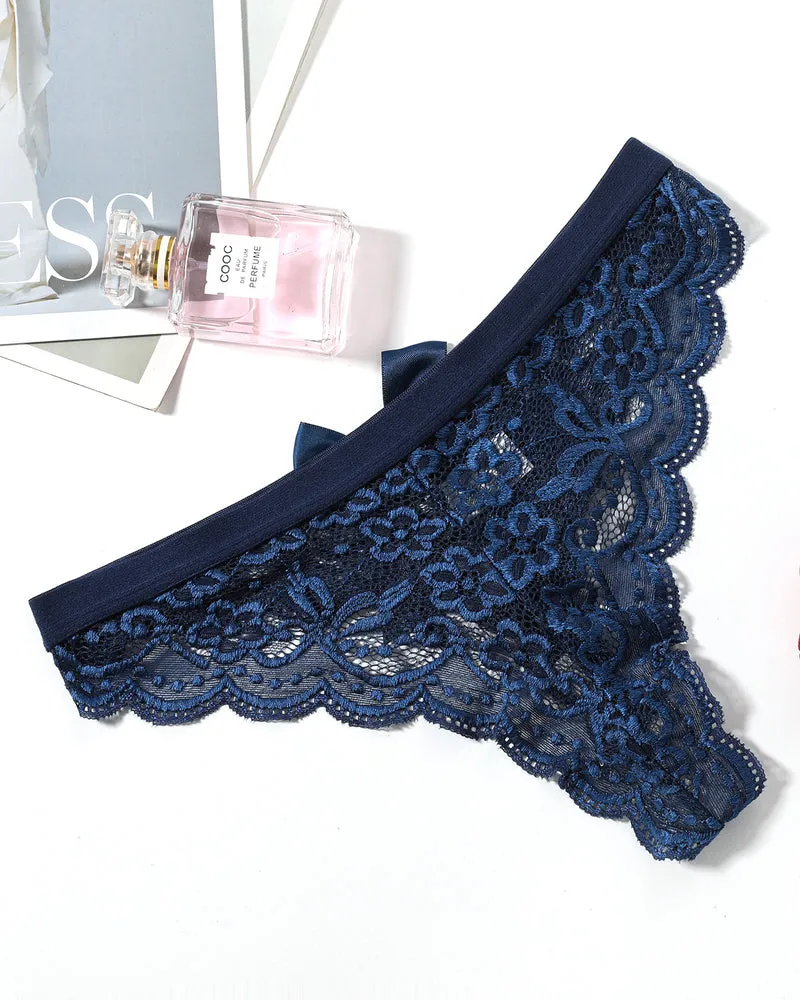 Lace Bow Panties T Back Low Waist Thong