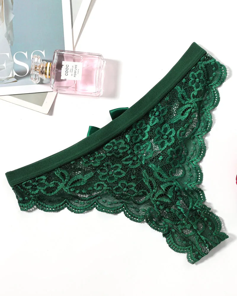 Lace Bow Panties T Back Low Waist Thong