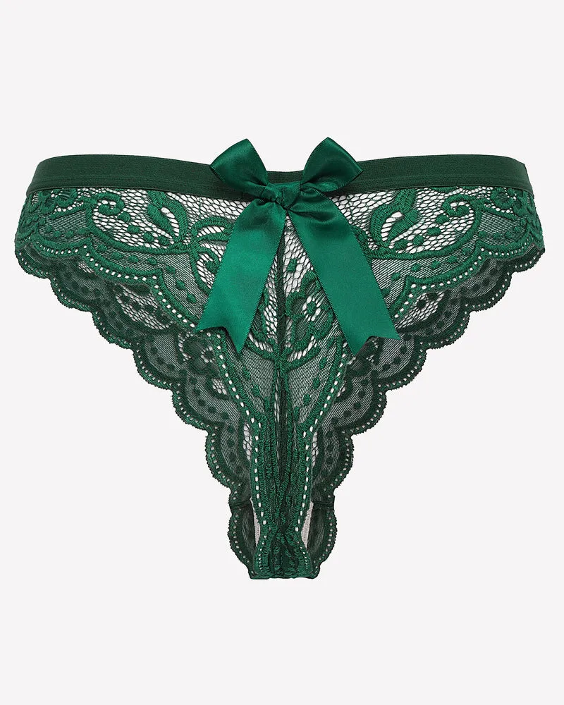 Lace Bow Panties T Back Low Waist Thong