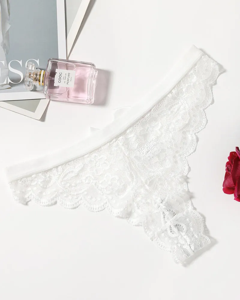 Lace Bow Panties T Back Low Waist Thong