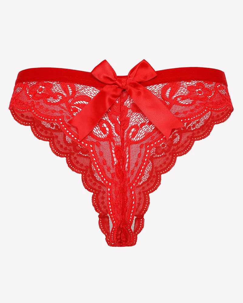 Lace Bow Panties T Back Low Waist Thong
