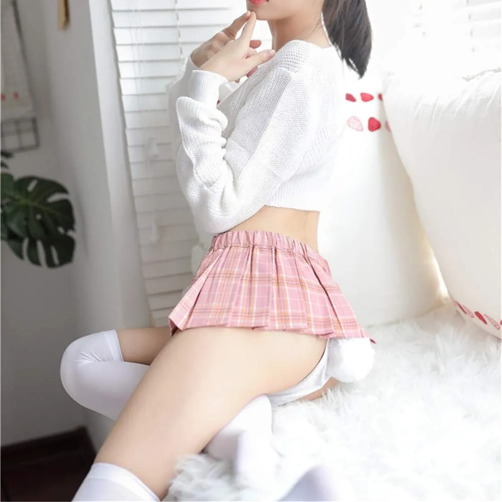 LICHMA Women Sexy Skirt Super Mini Pleated Plaid Role Play Schoolgirls Short Skirt Lingerie