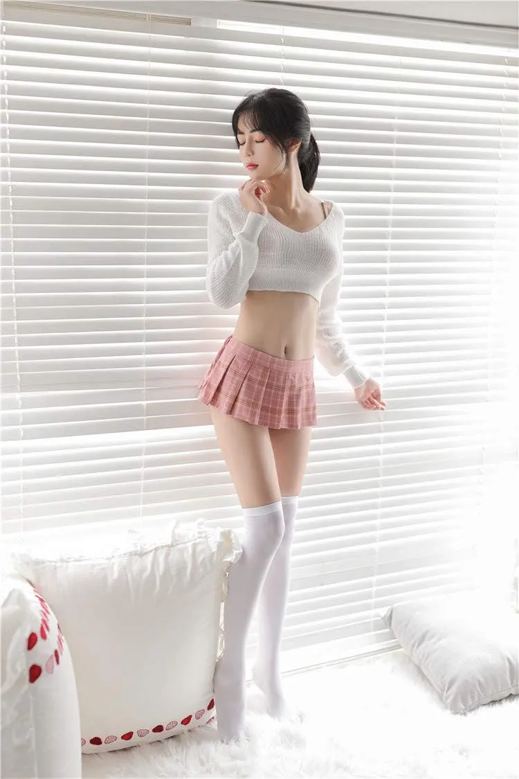 LICHMA Women Sexy Skirt Super Mini Pleated Plaid Role Play Schoolgirls Short Skirt Lingerie
