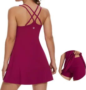 Lightbare Womens Tennis Dress with Built-in Bra & Detachable Shorts Adjustable Straps UPF 50  Quick Dry