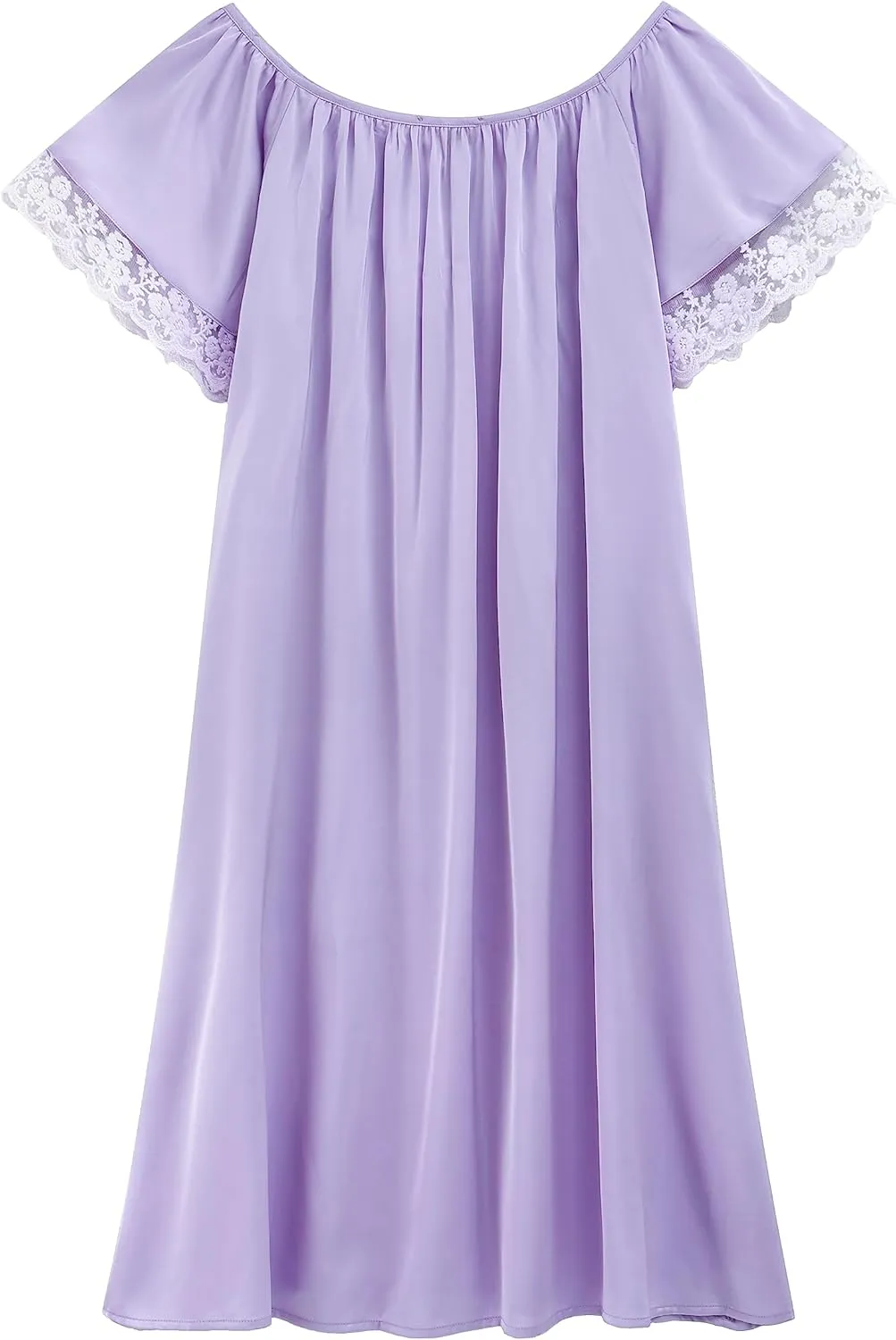 LJYH Women's Solid Short Sleeve Silky Long Nightgown Sleepwear Dress