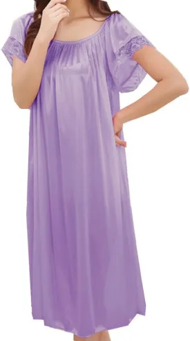 LJYH Women's Solid Short Sleeve Silky Long Nightgown Sleepwear Dress