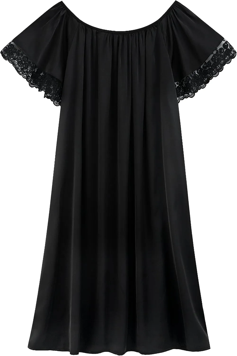 LJYH Women's Solid Short Sleeve Silky Long Nightgown Sleepwear Dress