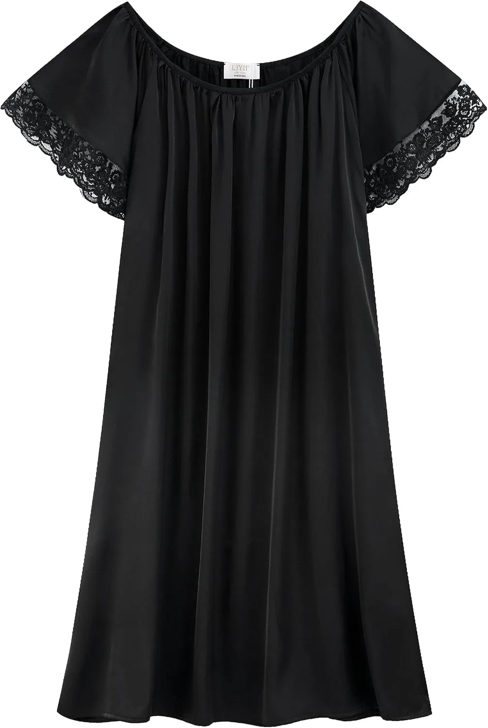 LJYH Women's Solid Short Sleeve Silky Long Nightgown Sleepwear Dress