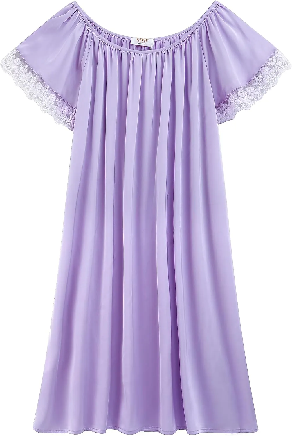 LJYH Women's Solid Short Sleeve Silky Long Nightgown Sleepwear Dress