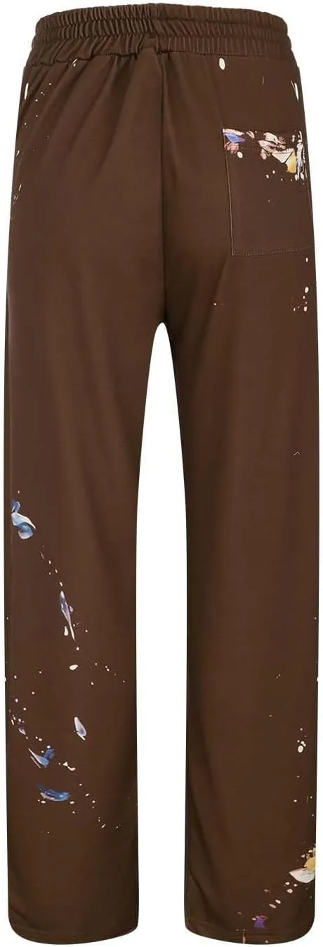 Mens Stacked Flared Jogger Sweatpants Patchwork Casual Y2K Wide Leg Track Pants Hippie Printed Bell Bottom Pants