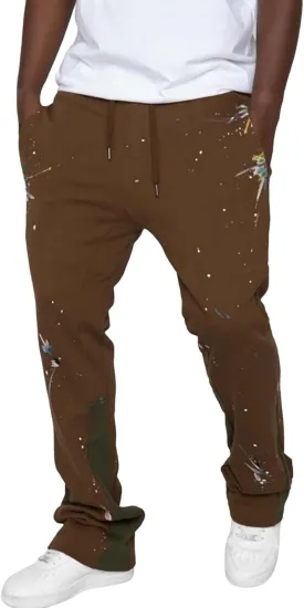 Mens Stacked Flared Jogger Sweatpants Patchwork Casual Y2K Wide Leg Track Pants Hippie Printed Bell Bottom Pants