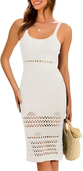 MIHOLL Womens Crochet Swim Cover Up 2025 Summer Bathing Suit Hollow Out Sleeveless Swimwear Coverups Beach Dress Sundresses
