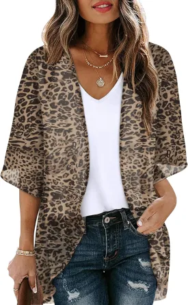 OFEEFAN Beach Cover Ups for Women 3/4 Length Sleeve Womens Tops Summer Cardigan Casual Blouses Loose Fit