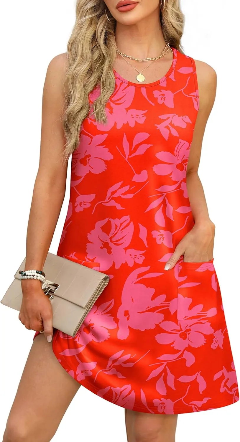 OFEEFAN Summer Dresses for Women Casual Sundress with Pocket Beach Cover Up Swimsuit