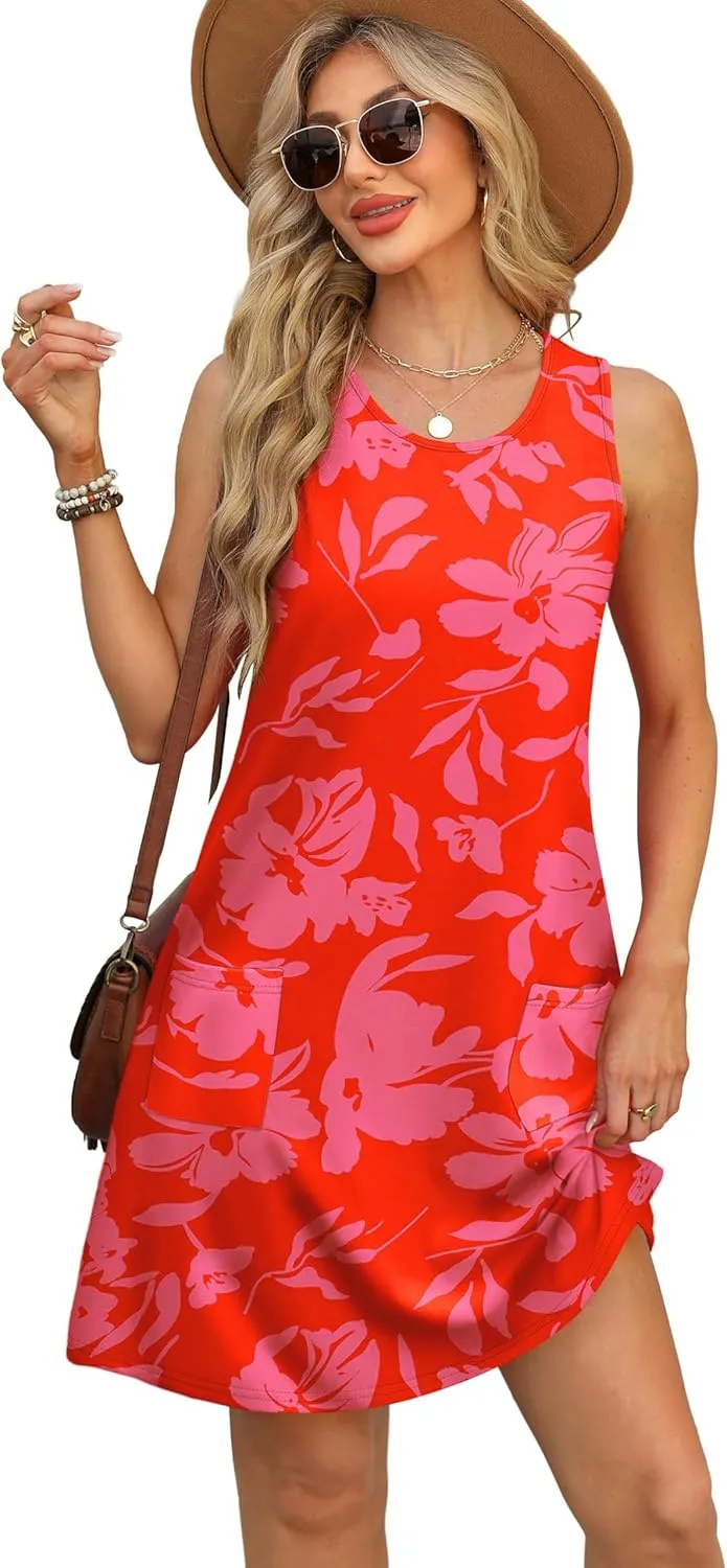 OFEEFAN Summer Dresses for Women Casual Sundress with Pocket Beach Cover Up Swimsuit