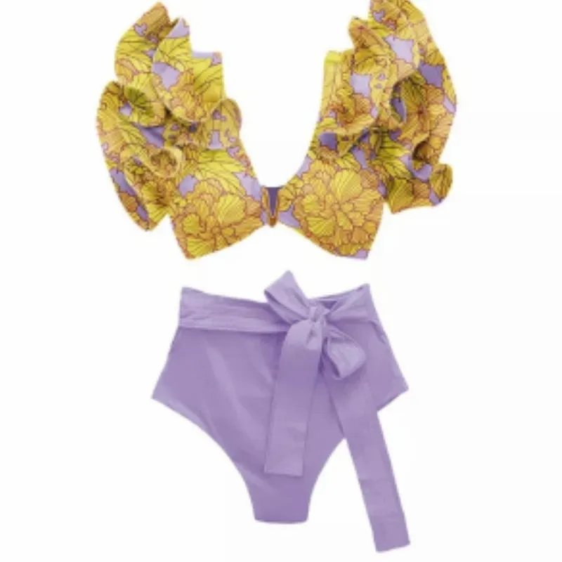 One Piece Swimsuit Floral Print Beach Bathing Suit Set