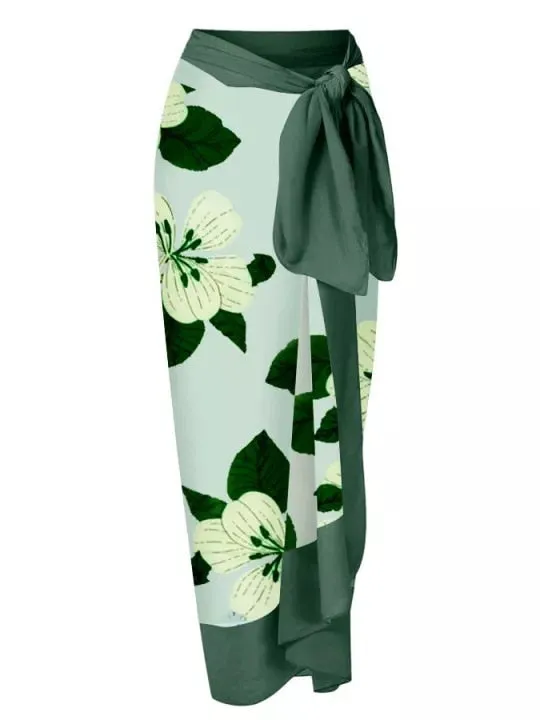 One Piece Swimsuit Floral Print Beach Bathing Suit Set