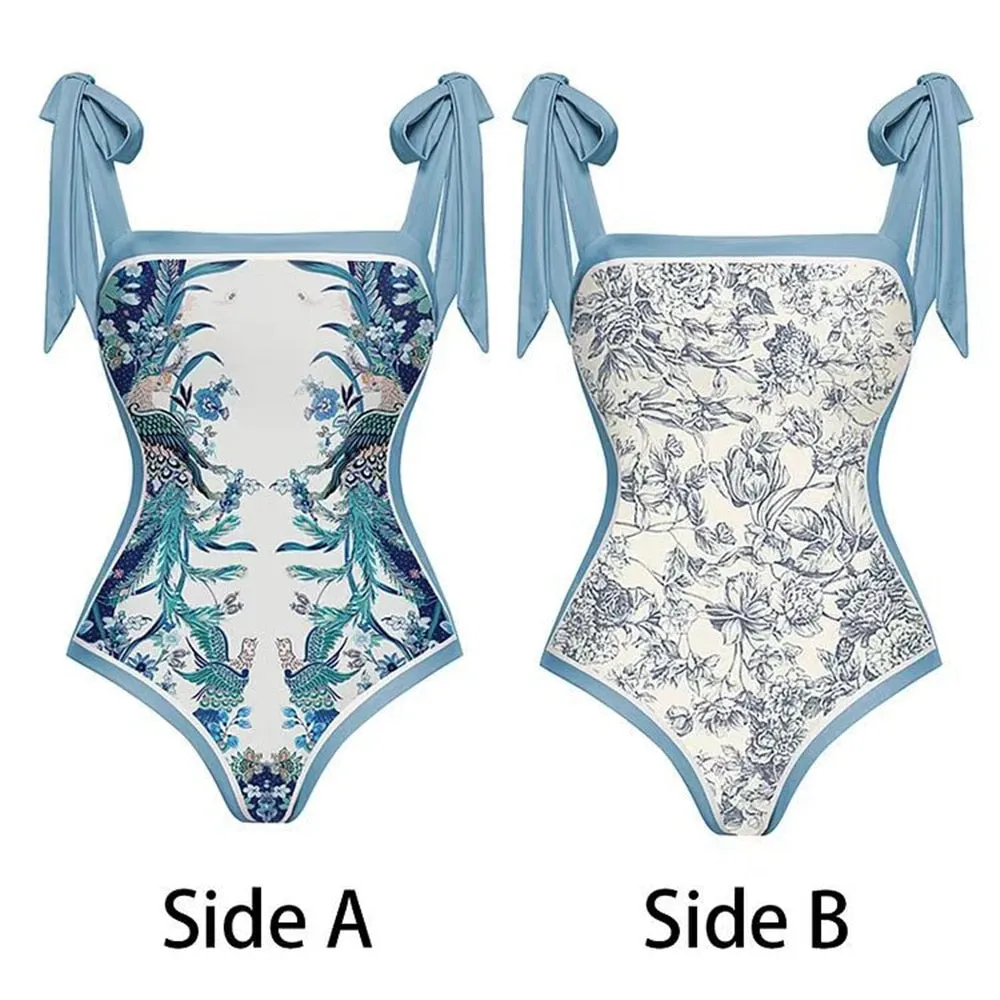 One Piece Swimsuit Floral Print Beach Bathing Suit Set