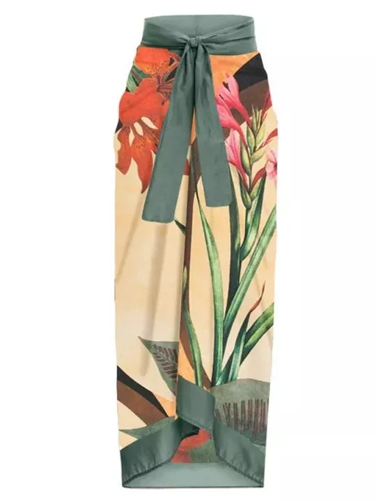 One Piece Swimsuit Floral Print Beach Bathing Suit Set