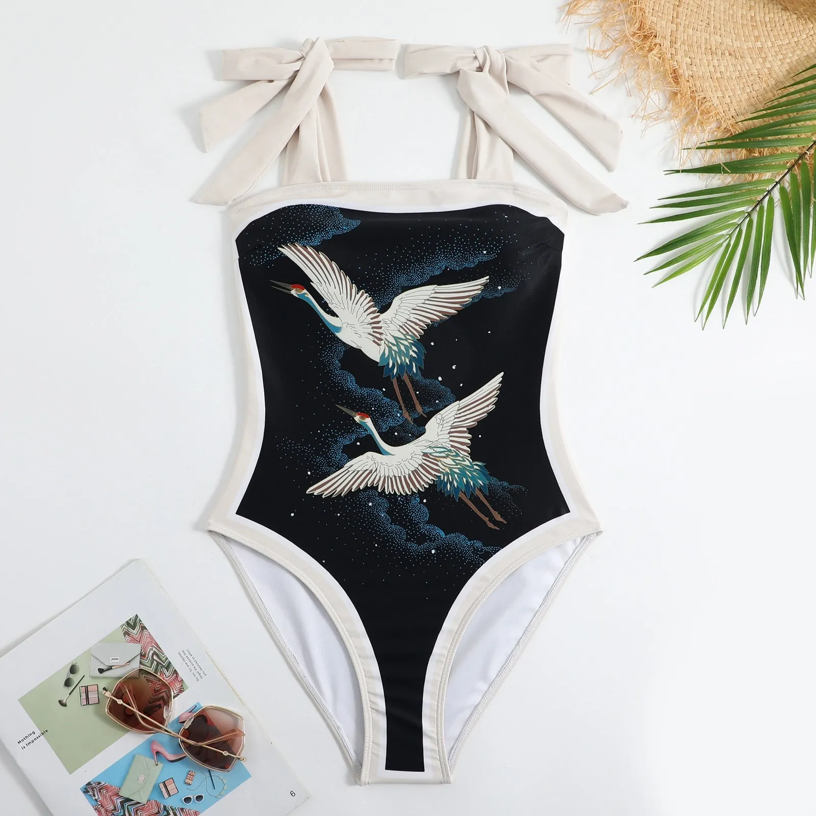 One Piece Swimsuit Floral Print Beach Bathing Suit Set