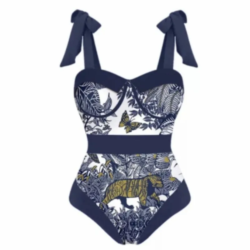 One Piece Swimsuit Floral Print Beach Bathing Suit Set
