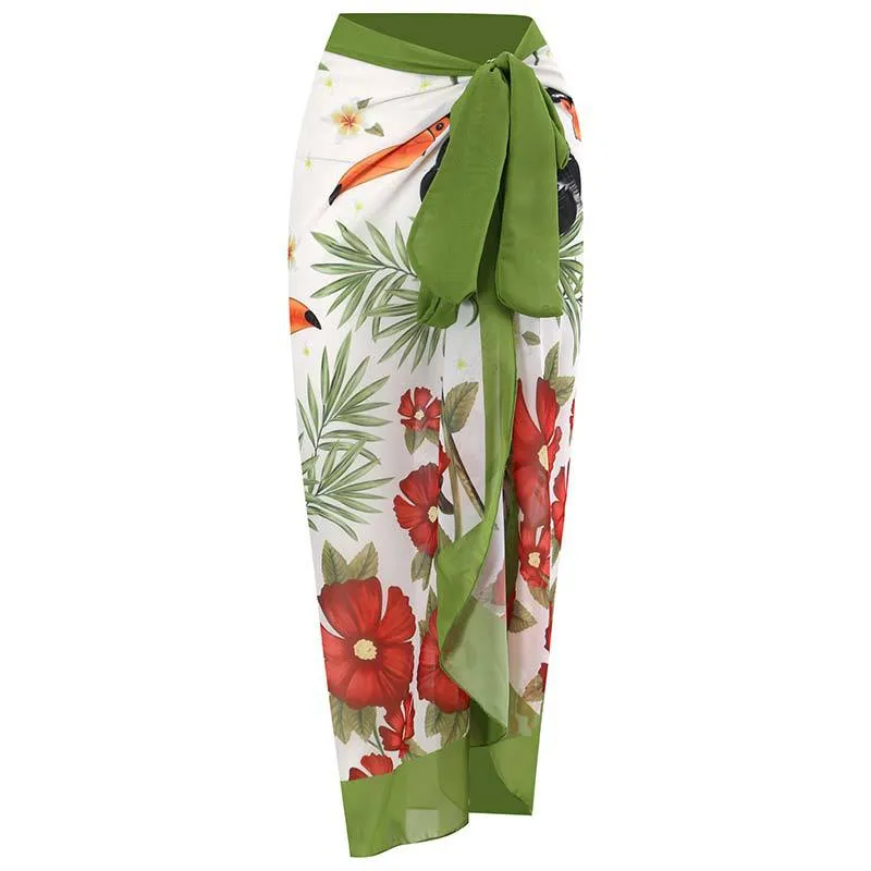 One Piece Swimsuit Floral Print Beach Bathing Suit Set