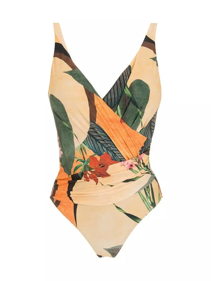 One Piece Swimsuit Floral Print Beach Bathing Suit Set
