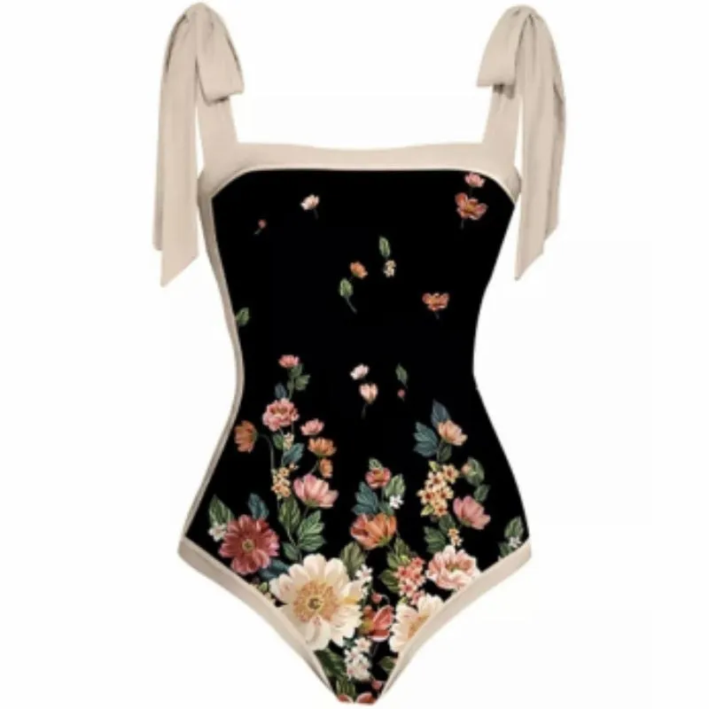 One Piece Swimsuit Floral Print Beach Bathing Suit Set