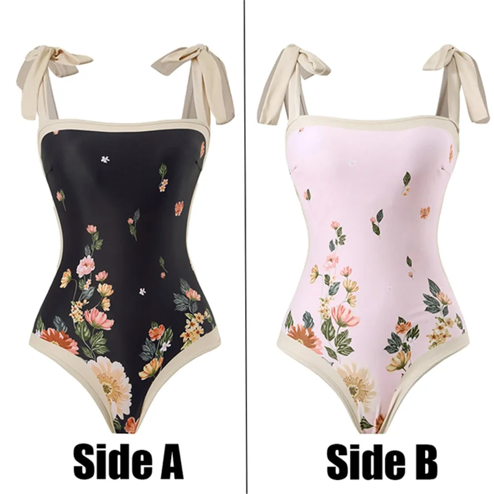 One Piece Swimsuit Floral Print Beach Bathing Suit Set