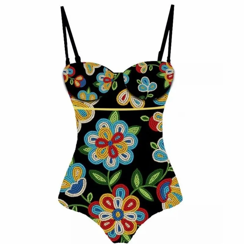One Piece Swimsuit Floral Print Beach Bathing Suit Set