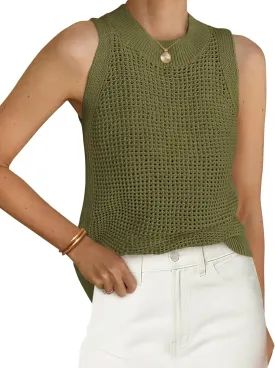 PRETTYGARDEN Summer Crochet Tank Tops for Women 2025 Casual Crewneck Hollow Out Loose Knit Sleeveless Sweater Vest Top Trendy